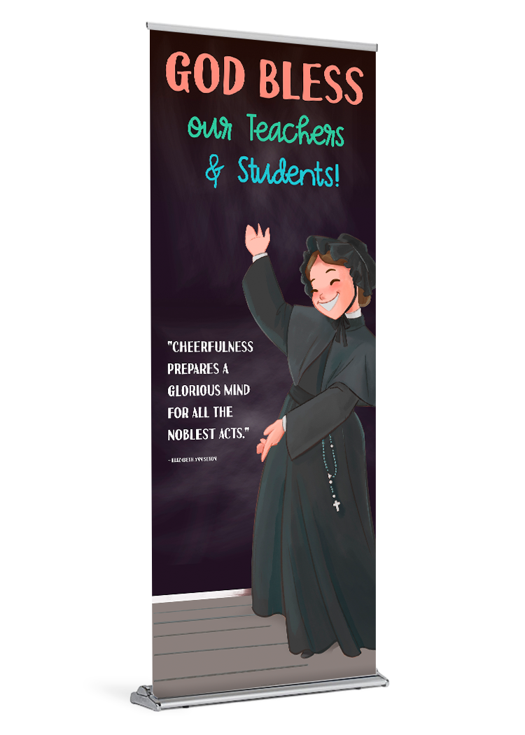 Cheerfulness - St. Elizabeth Ann Seton<br>by Happy Saint Art <br>Back to School Banner