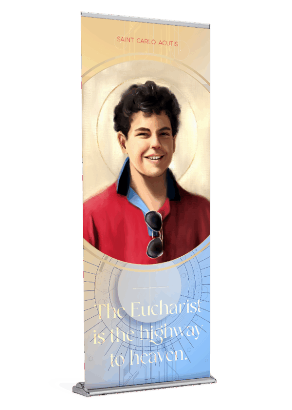 Saint Carlo Acutis Canonization<br> by Catholic Artist The Living Heart Co <br>Banner