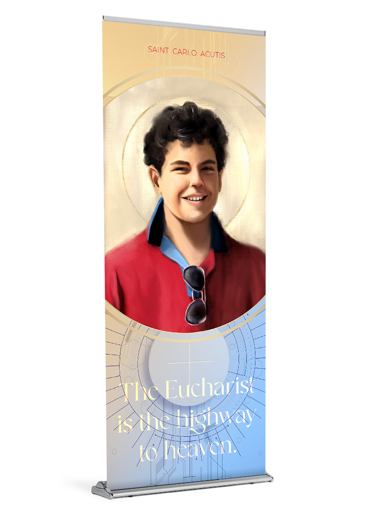 Saint Carlo Acutis Canonization<br> by Catholic Artist The Living Heart Co <br>Banner