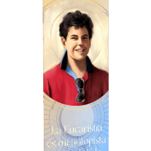 Saint Carlo Acutis Canonization<br> by Catholic Artist The Living Heart Co <br>Spanish Banner