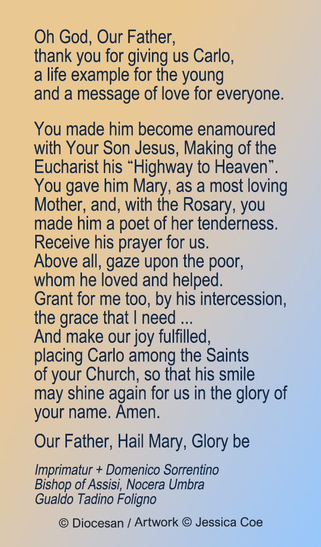 St. Carlo Acutis Canonization- Prayer Card - The Living Heart Co - Image 2