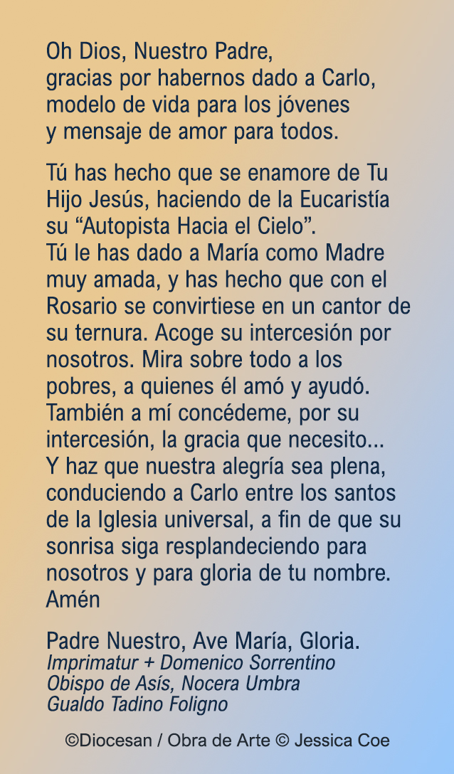 St. Carlo Acutis Canonization - Spanish Prayer Card - The Living Heart Co - Image 2