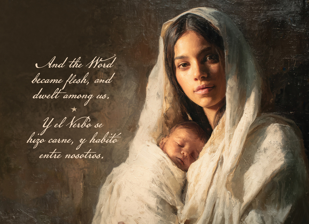 Silent Night with Mary and Child - Bilingual - Postcard