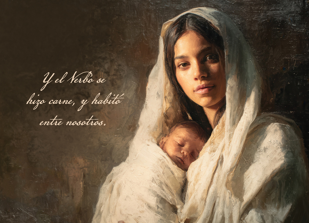 Silent Night with Mary and Child - Spanish - Postcard