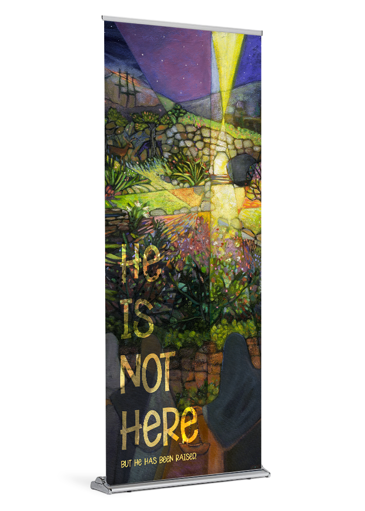He is Not Here Banner by Catholic Artist Jen Norton