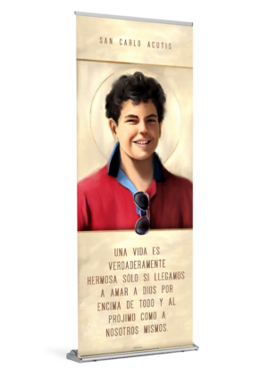 Saint Carlo Acutis <br>by Catholic Artist The Living Heart Co <br> Spanish Banner