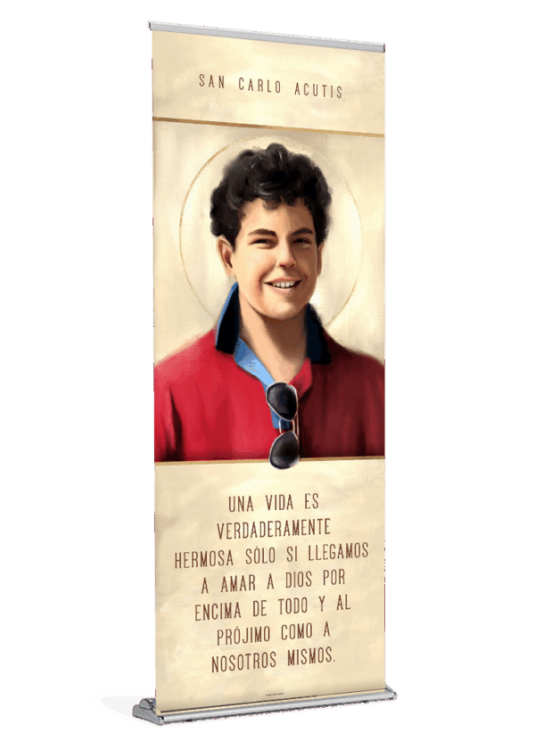 Saint Carlo Acutis <br>by Catholic Artist The Living Heart Co <br> Spanish Banner