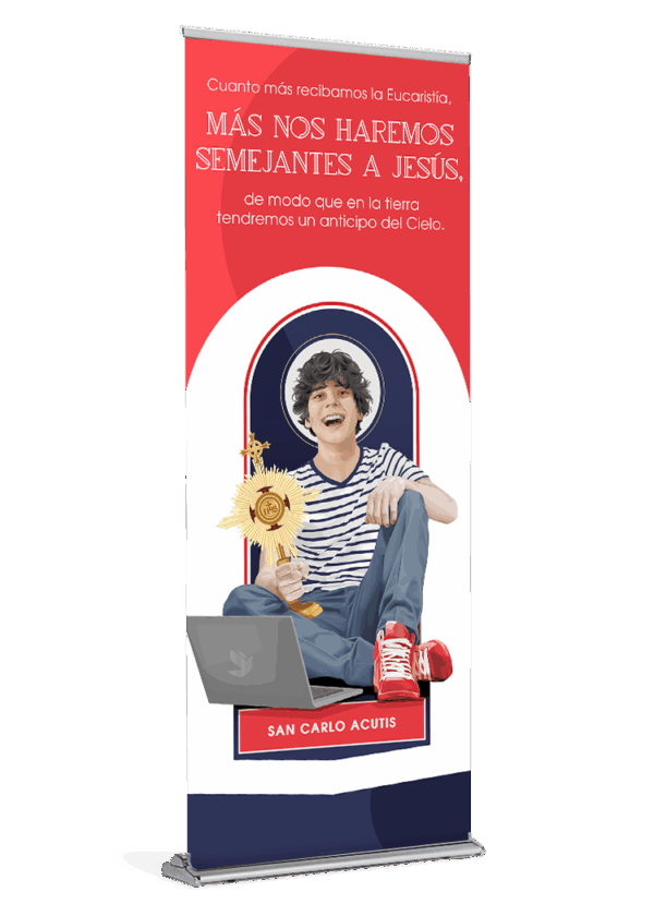 Saint Carlo Acutis <br>by Catholic Artist Matt Watters <br> Spanish Banner