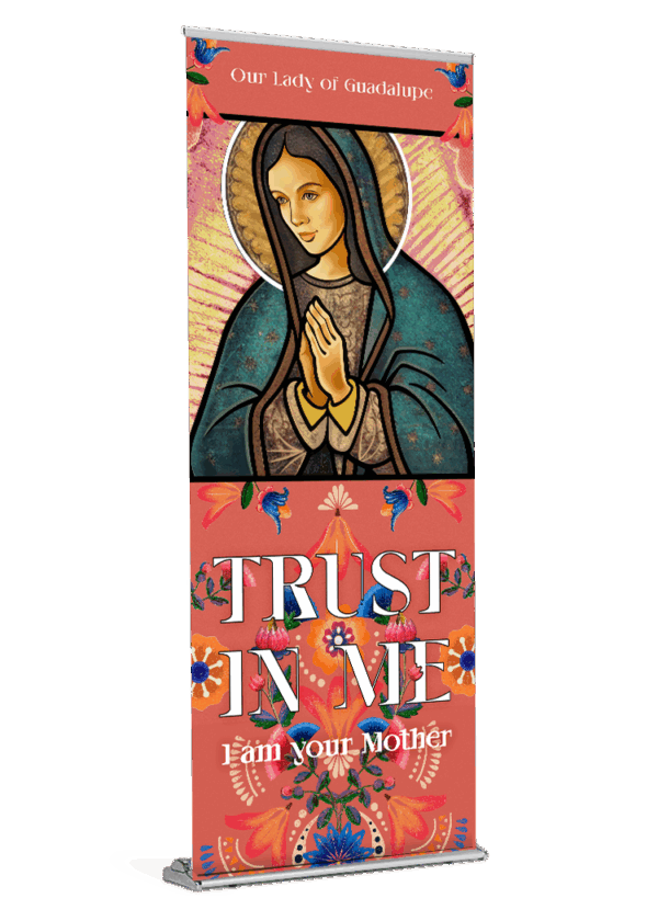 Our Lady of Guadalupe <br>Pink Floral <br>Banner